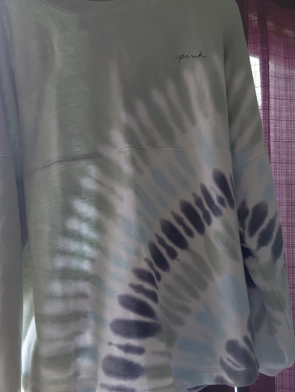 PINK Victoria's Secret Light Green and Navy Tie-Dye Crewneck